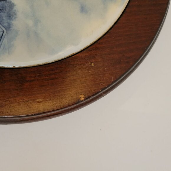 Vintage Blue & White Delft Windmill Ceramic Trivet With Wooden Frame - Picture 3 of 6